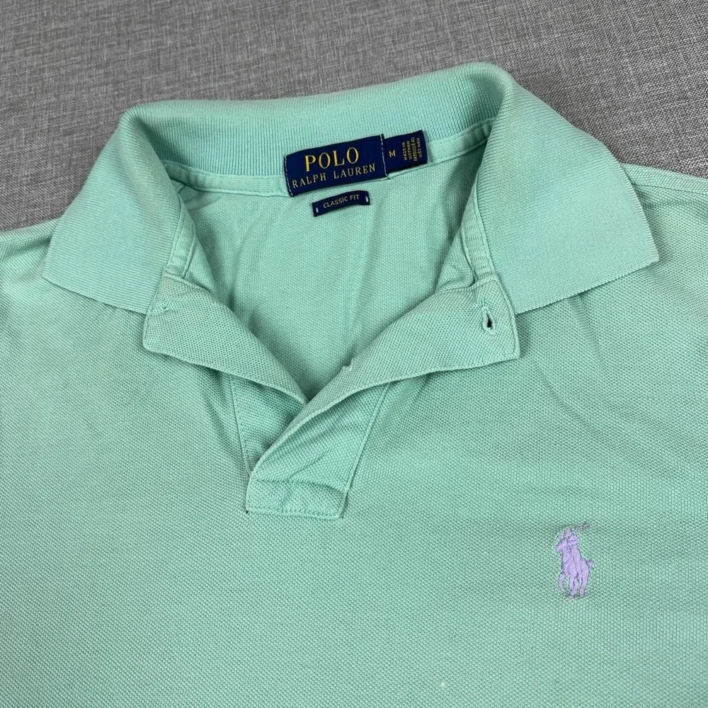 Polo Ralph Lauren Polo Shirt Mens Medium Green Classic Vintage Knit Short Sleeve